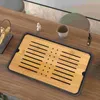 Kitchen Storage Bamboo Tea Tray Dish Drain Board Drying Mat Water Drip Holder Cup