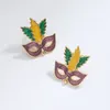 Boucles d'oreilles étalon lady trois couleurs mardi gras oreille d'oreille iris fleur bouffon violet vert jaune mignon drôle unisexe