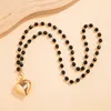 Pendant Necklaces Retro Heart Shaped Long Necklace Women 2024 Simple Black Imitation Crystal Beaded Girl Fashion Charm Jewelry