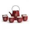 Teaware Sets Chinese Traditional Wedding Ceramic Tea Set Kettle Retro Porcelain Teapot Cup Lywed Souvenir Gift Party Supplies