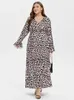 Casual Dresses Sexig Leopard tryckt lång klänning för kvinnor Fashion V Neck Flounce Sleeve Sleeves Party High midjesemester