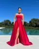 Party Dresses SoDigne Red Simple Evening For Women Strapless Pleated Side Split Formal Gown A Line Celebrity