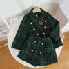 Girl 2 Piece Tweed Set Winter Suit Clothes for 110Years Childrens Cotton Padded Jacket CoatSkirt Kids Classic Outfits 240410