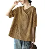Women's Blouses Loose Fit Tee Solid Color Summer Top Stylish Plaid Print V-neck Shirt With Pocket Short For Streetwear