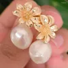 Dangle Ohrringe riesige 12-14 mm Barock Perle 18k Gold-plattierte Ohrnadel Hochzeit DIY Thanksgiving Schöne Accessoires Solid Schmuck