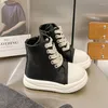 Boots Designer Style Black White High Top Sneaker For Kids Thick Sole Lace-Up Big Toe Casual Leatherette Boys Girls Brand Shoes