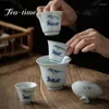 SET DI ATTUALE ATTUAGGIO ANTICO PIANTA CHE ASSARE TEA DI VERATTO SET TEASET BLUI E BIANCO CERAMICA PORTANE PORCELAIN CERIMONY GAIWAN CERCHE