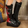 Buty wysokie obcasy guma zima nowoczesna dla kobiet 2024 moda kolan-wysoko pu damskie buty koronkowe okrągłe botki palce