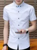 Herrklänningskjortor mode koreansk sommarskjorta bomull smala män kort ärm cool ungdomstrend andas mjuk plusstorlek pläddroppe