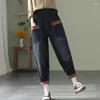 Jeans pour femmes 2024 patchwork élastique taille bf style poche plus taille pantalon harem noir vintage pantalon de jean décontracté z525