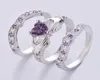 Anéis de casamento 3pcs Conjunto Crada Heart Amethyst Ring Silver Plated Jewelry Jewelry Engagement Anniversary Tamanho 6107604729