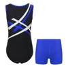 Stage Wear Kids Boys Sports Outfits Gymnastics Skating Leotards Sleeveless Patchwork Bodysuit With Shorts Performance Competition Training