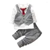 Giyim Setleri Bebek Bebek İlkbahar 2 PCS Giysileri Beyefendi Takım Toddler Boys Tie Set Uzun Kollu Ekose T-Shirt Pantolon