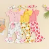 Clothing Sets Summer Infant Baby Girl Pants Outfits Short Sleeve Strap Bow Romper Print Flare And Headband Clothes