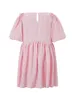 Robes décontractées Fête d'été pour femmes Pink Short Puff Sleeve Crewneck Bow Decor Babydoll Striped Babydoll