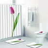 Shower Curtains 4pcs Bathroom Floor Mat Sets Anti Slip Tulips Design Bath Contour Rug Toilet Lid Cover Carpet