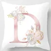 Pillow White Pink Alphabet Pillowcase Letter A-Z Flower Cover Sofa Home Decor