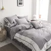 Yatak Seti Pamuk Beyaz Gri Shabby Patchwork Yorgan Kapak Seti 4/6Pieces Ultra Yumuşak Yatak Tabağı Yastık Şems