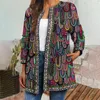 Kadın Ceketleri Güzel Lady Ceket Gevşek Zengin Renkler Bitki Deseni Açık Dikiş Gündelik Kadınlar Katlama