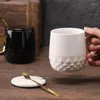 Mugs 370ml Simple Ceramic Mug Creative Gold Handle Coffee Water Cup Nordic Style Personality Couple Office With Lid Spoon