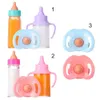 18 Inch Doll Magic Milk Juice -flaskor med PACIFIER BIBS FIT Born Dolls Plastic Nipple Bottle Dollhouse Toys Accessories Y240409