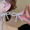 Hoop Earrings Korean Elegant Pearl Bow Dangle For Women Fashion Tassel Ear Buckle Jewelry Party Gifts