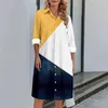 Casual Dresses Fashion Printing Women Dress Loose Lapel Single Breasted Long Sleeve Knee Length Elegant Office Holiday