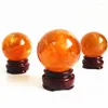 Decorative Figurines 50-55mm Natural Citrine Calcite Stone Optical Sphere Healing Meditation Crystal Ball For Home Decoration Base