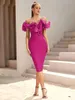 Casual Dresses Party Dress Women Elegant Luxury Off Shoulder Ruffles Neck Knee Length Knitted One-Piece Birthday Evening Formal Gowns