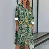 Casual Dresses Fashion Printing Women Dress Loose Lapel Single Breasted Long Sleeve Knee Length Elegant Office Holiday