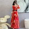 Casual Dresses Fashion Print Bohemian Women's Party Dress Summer Elegant V-Neck Chiffon Prom Long Maxi Beach Holiday J126