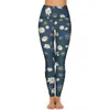 Aktif pantolon beyaz papatya baskı tozluk cepleri gösterişli çiçekler yoga push up fitness koşu legging retro esnek spor tayt