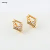 Boucles d'oreilles Stud Harong 585 Rose Color Natural Zircon Crystal Statement Rectangle Copper Fashion Jewelry Woman Gift