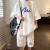 メンズトラックスーツメンワークアウト衣装夏のカジュアルセットOネック半袖Tシャツ弾性ドローストリングウエスト幅の脚