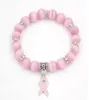 Pack Breast Cancer Awareness Jewelry White Pink Opal Beaded Bracelet Ribbon Charm BraceletsBangles Bracelets7091335