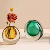 花瓶ヨーロッパのシンプルな透明なガラスの花瓶の装飾品クリエイティブライトラグジュアリーコーヒーテーブルラウンドフラワーアレンジャーホームデコレーション