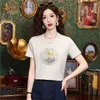 Dames t shirts Chinese stijl t-shirt vrouwen casual mode geborduurd o-neck 2024 zomer korte mouwen tees