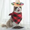 Chapéu de vestuário de cachorro e figurino de babador Caps Sombrero Caps Acessórios de cachecol de gato laváveis Decorações de festa na boca xadrez