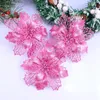 장식용 꽃 24 pcs 반짝이는 포인트 시아 중공 인공 크리스마스 장식품 크리스마스 나무 교수형 펜던트 (핑크)