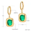 Hoop Earrings JeeMango Stainless Steel Geometric Square Trendy Green CZ Crystal Bohemia Party For Women Girls JE21171