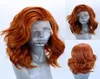 Ny kopparröd auburn färg kort kroppsvåg bob peruker orange färg syntetisk spets front peruk för kvinnor med part9338541