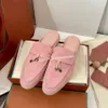 Top quality Summer Walk Charms suede Mule slippers sandal Macaroon Luxe Flat slide Genuine leather casual slip on flats shoes Luxury Designers shoe womens