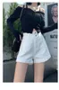 Jeans pour femmes Summer High-Waist Denim Shorts noir Rold Laborne A-Line Uster Uster Fin Fin Rose White