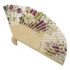 Dekorativa plattor Kvinnor Summer Wedding Floral Pattern Fabric Folding Hand Fan White Purple