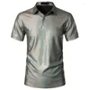 Polos MenS Summer Shiny Metallic à manches courtes Polo Fashion Stamping Stage Costume Dance Nightclub Party Party