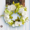 Decoratieve bloemen groen en witte pioen krans hangende decoratie deur woonkamer dode tak rattan cirkel dubbele hanger