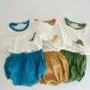 Trousers Baby Clothing Set Korean Cotton Tops Toddler Boys Girls Clothes Kids Cartoon Dinosaurs Tee Short Pants Summer Baby Boys Sets