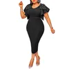 Roupas étnicas 2024 Temperamento da moda Slimming feminino vestido de verão Round Pesh Neck Ruffle Slit Slit Dress Midi