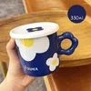 Muggar Söt Flower Cup Fashion Girl Heart Ceramic med Cover Office Breakfast Mug Coffee Milk