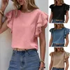 Bloups feminina Mulher camisa casual manga de babado de babados solto blusa de cor sólida de cor de cor sólida top para o verão